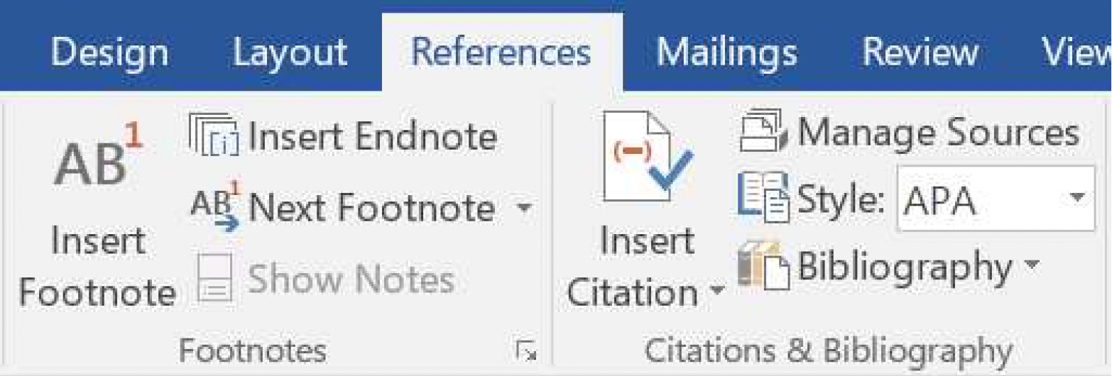 MS Word screenshot showing menu location for footnotes.