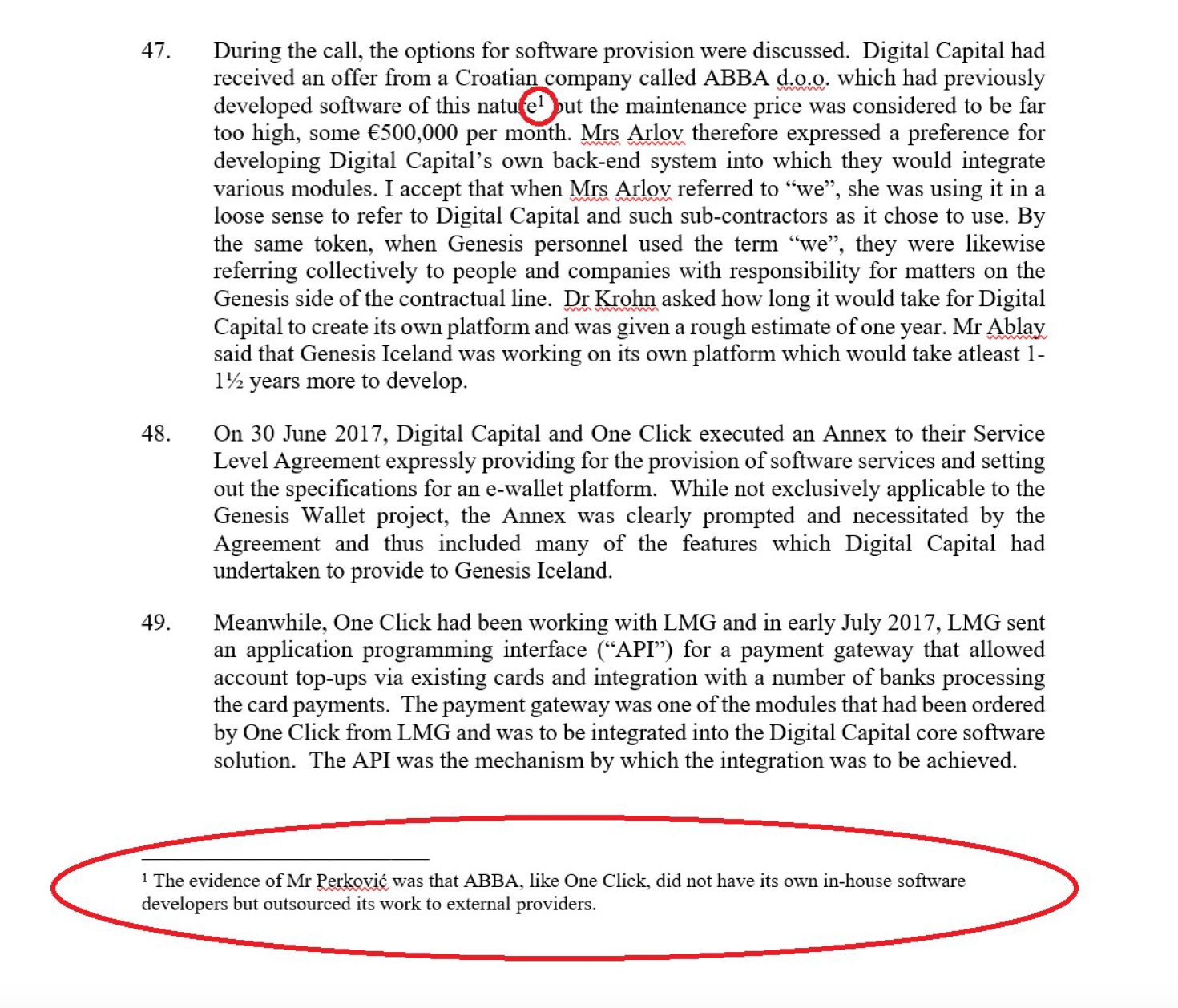 Example of a manually placed footnote in a MS Word document.